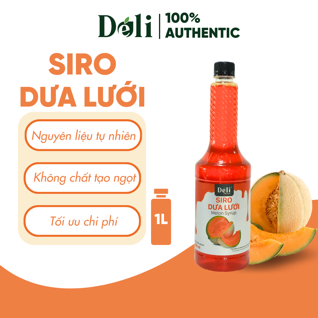 Siro Dưa Lưới Déli - 1 Lít - Đậm Đặc, Chuyên Dùng Pha Chế Trà Trái Cây, Soda
