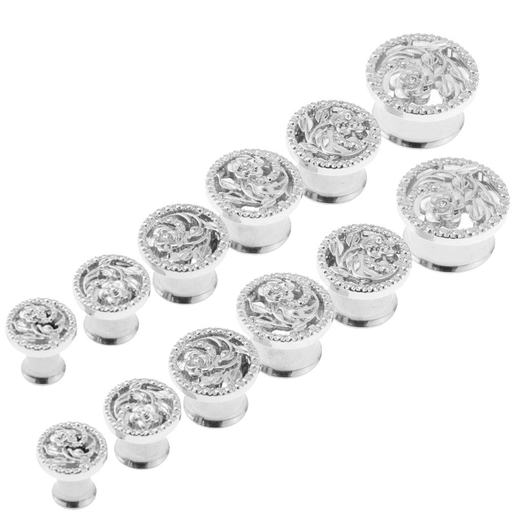 2 Pcs Fancy Silver Flower Ear Plug Tunnel Stainless Steel Ear Jewelry