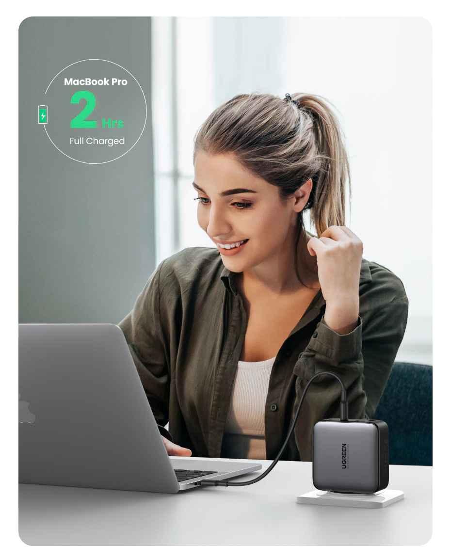 Ugreen UG90575CD226TK 100W Màu Đen Bộ sạc nhanh Nexode chip GaN gồm 3 cổng USB-C + USB-A kèm dây cáp USB-C dài 1.5M chuẩn cắm EU - HÀNG CHÍNH HÃNG