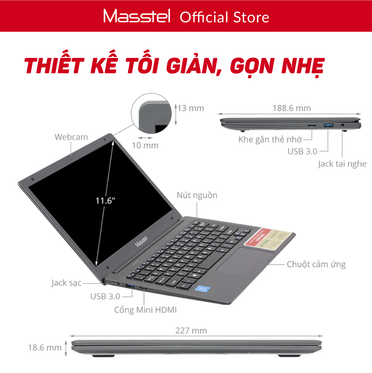 Hình ảnh Laptop Giáo dục Masstel E116 - Khoá học Toán - Tiếng Việt - Tiếng Anh từ lớp 1 đến lớp 5 - Bảo hành 12 tháng