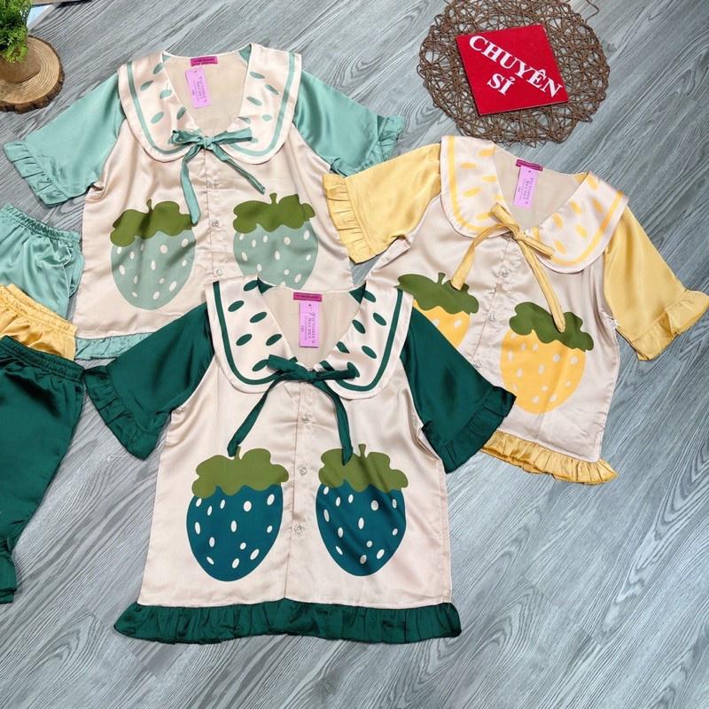 Set bộ lụa tay ngắn quần ngắn(đùi) hình trái cây form rộng dưới 62kg