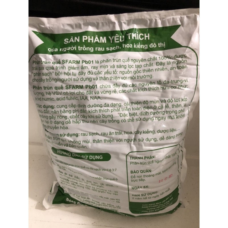 Phân bón hữu cơ trùn quế cao cấp Sfarm 2kg