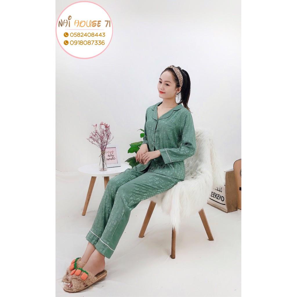 Bộ lụa Pijama NHIHOUSE71 Bộ Quần Dài Tay Dài Gấm Satin Dệt Chữ Nôi Sang Trọng
