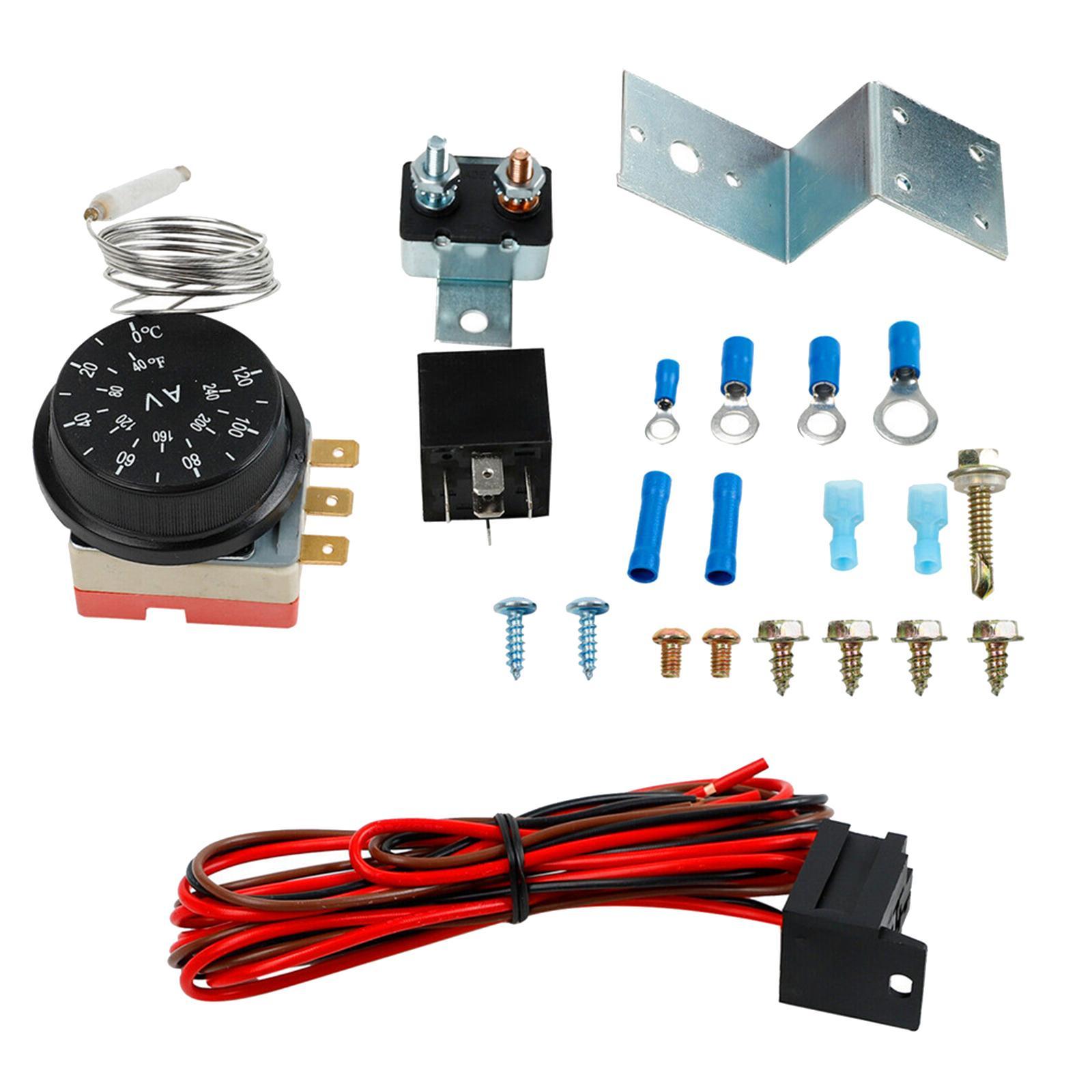 Electric 12V Fan Thermostat Control Relay Wire Harness Replaces