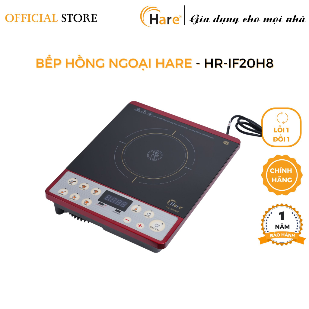 Bếp hồng ngoại công suất 2000W mã HR-IF20H8 -hàng chính hãng thương hiệu Hare - bảo hành 12 tháng