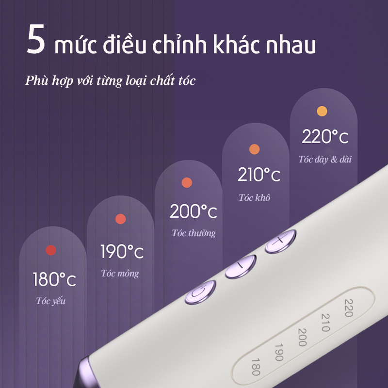 [BẢN NÂNG CẤP]Máy uốn tóc thế hệ thứ 2 của VIVID&amp;VOGUE®️ VAVC222B điều chỉnh 5 mức nhiệt ,có thêm 20 triệu ion âm ngăn cản hư tổn cho tóc-Hàng chính hãng, Bảo hành 12 tháng 1 đổi 1