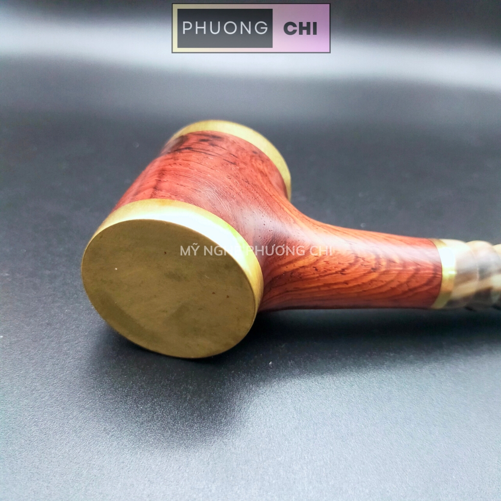 Tẩu Bắt Tóp Xì_Gà bằng sừng nối gỗ trắc đầu đồng cao cấp có 4 vòng ring 42-60 | Mỹ Nghệ Phương Chi