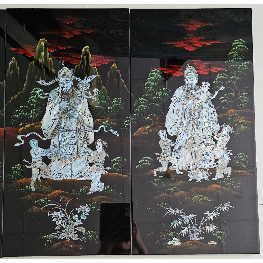 Hàng loại 1- Tranh sơn mài bộ 4 tấm Phúc Lộc Thọ 60x120 cm cẩn ốc chìm đẹp trang trí, làm quà tặng ý nghĩa