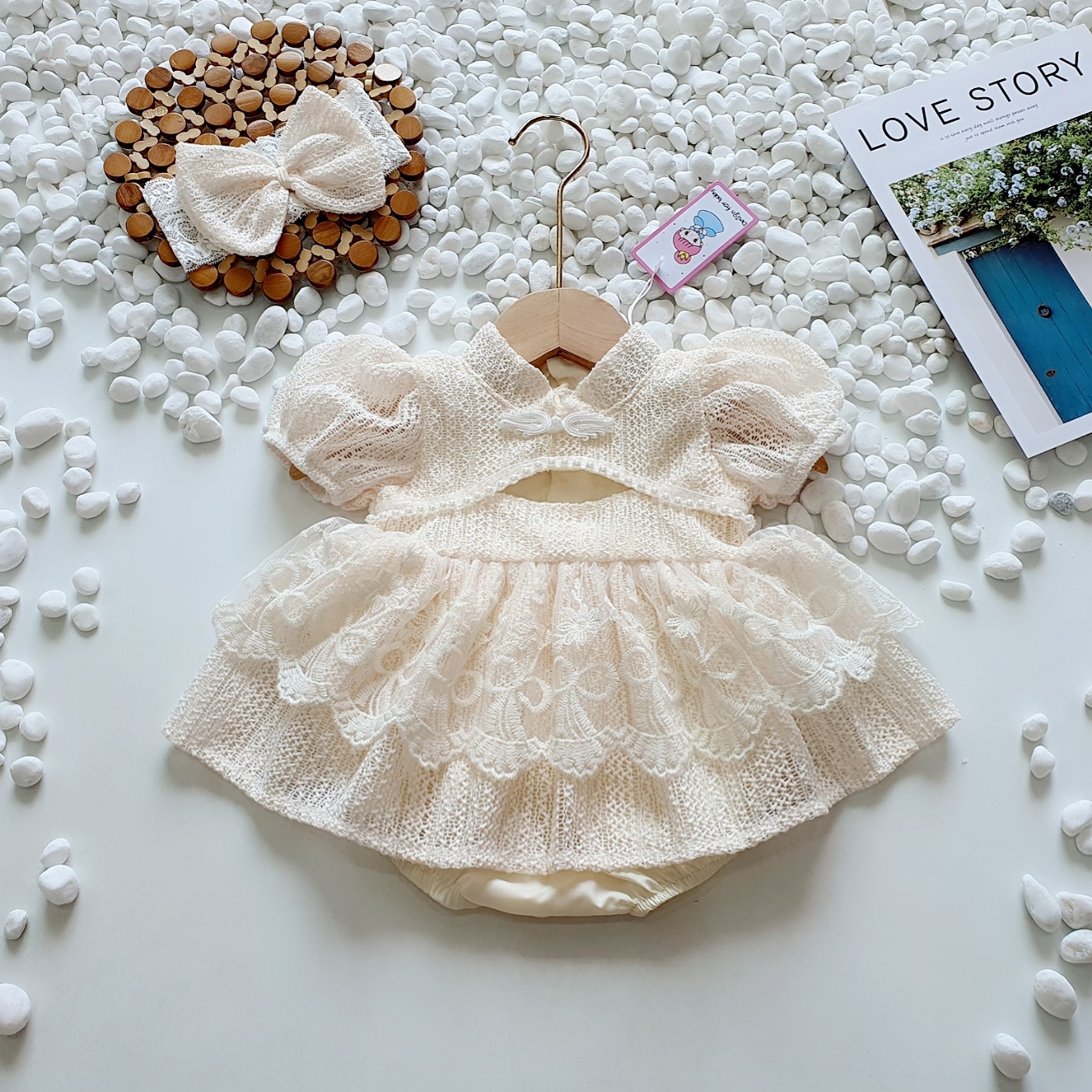 Body váy ren công chúa chất liệu vân gỗ cao cấp mềm mại cho bé gái sơ sinh-12kg(tặng kèm phụ kiện)