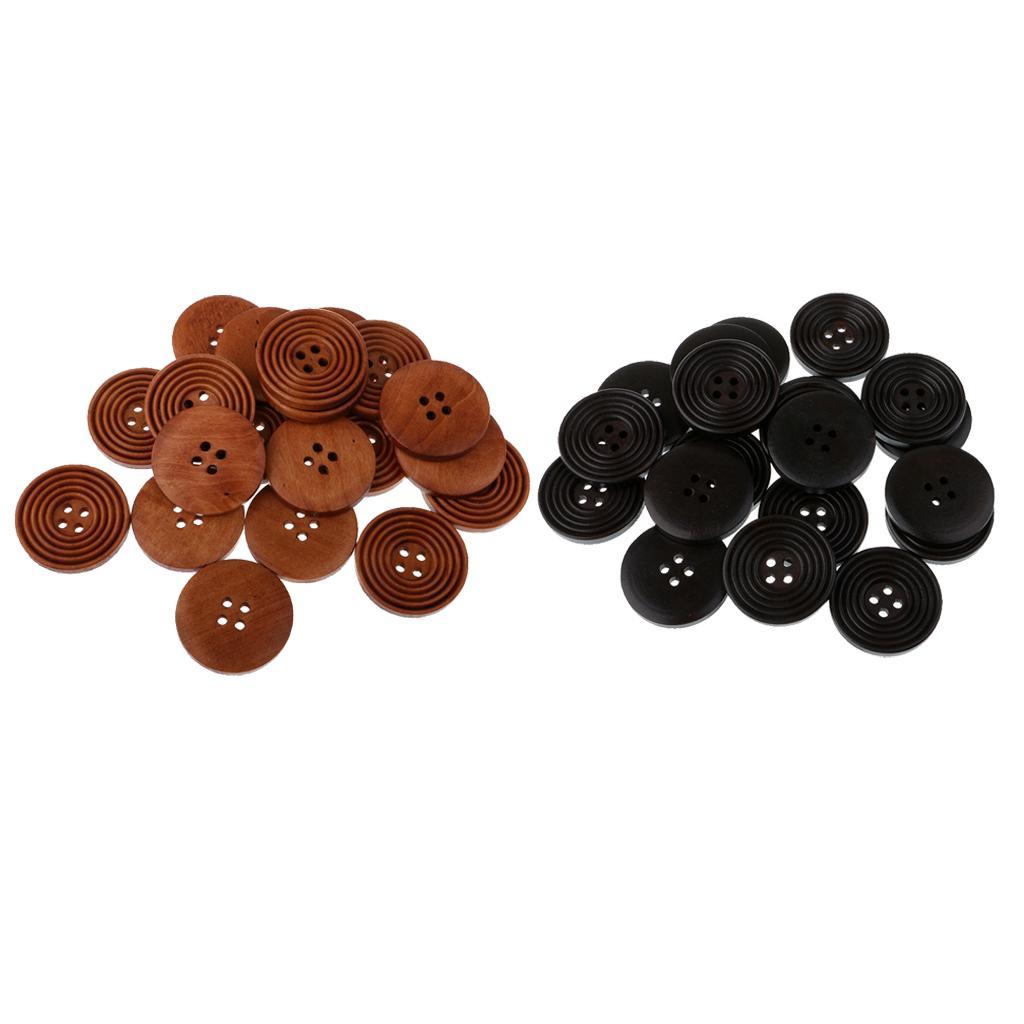 20pcs Round 4 Holes Wood Wooden Buttons for DIY Sewing Black