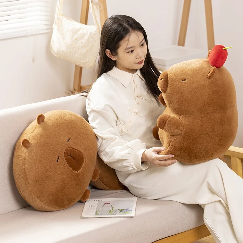 Thú nhồi bông Capybara đội quả táo đỏ - Size 42cm - Quà tặng gấu bông chuột lang lông mềm mịn đáng yêu