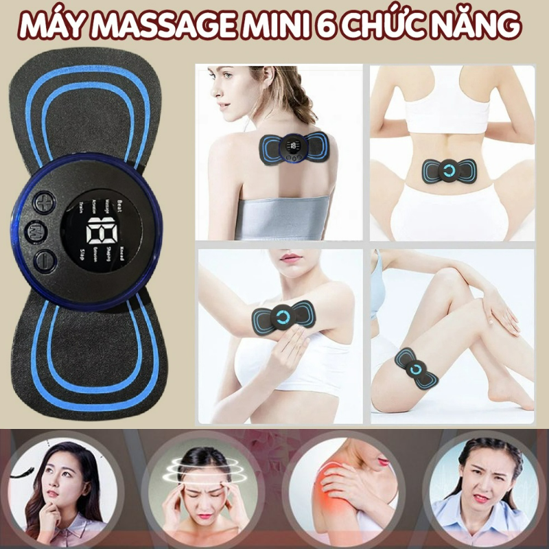 Miếng dán massage xoa bóp cổ vai gáy mini 6 chế độ tiện lợi, Máy mát xa châm cứu đấm bóp massage trị liệu xung điện