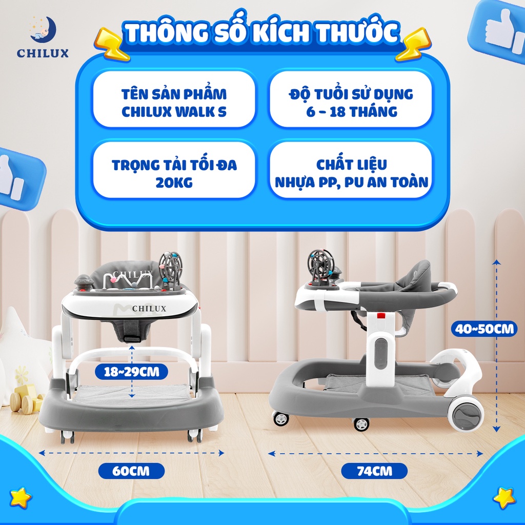 Xe tập đi cho bé Chilux Walk S, có bàn phát nhạc, thiết kế đạt chuẩn Châu âu