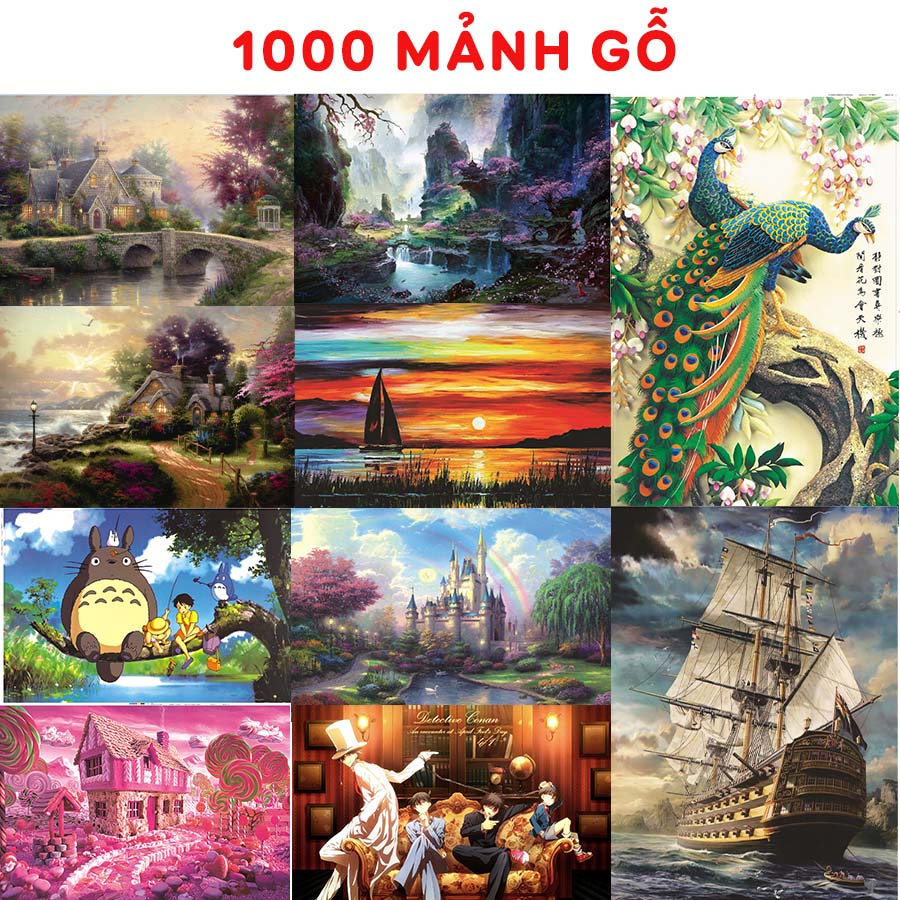 [Tặng Thảm] Tranh Ghép Hình 1000 Mảnh Chất Liệu Gỗ, Xếp Hình 1000 Miếng Gỗ. Kích Thước: 75x50 cm