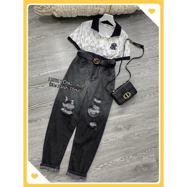 (kèm ảnh thật) Quần jean baggy nữ rách 2 bên màu xám loang mẫu mới H.N.M STORE