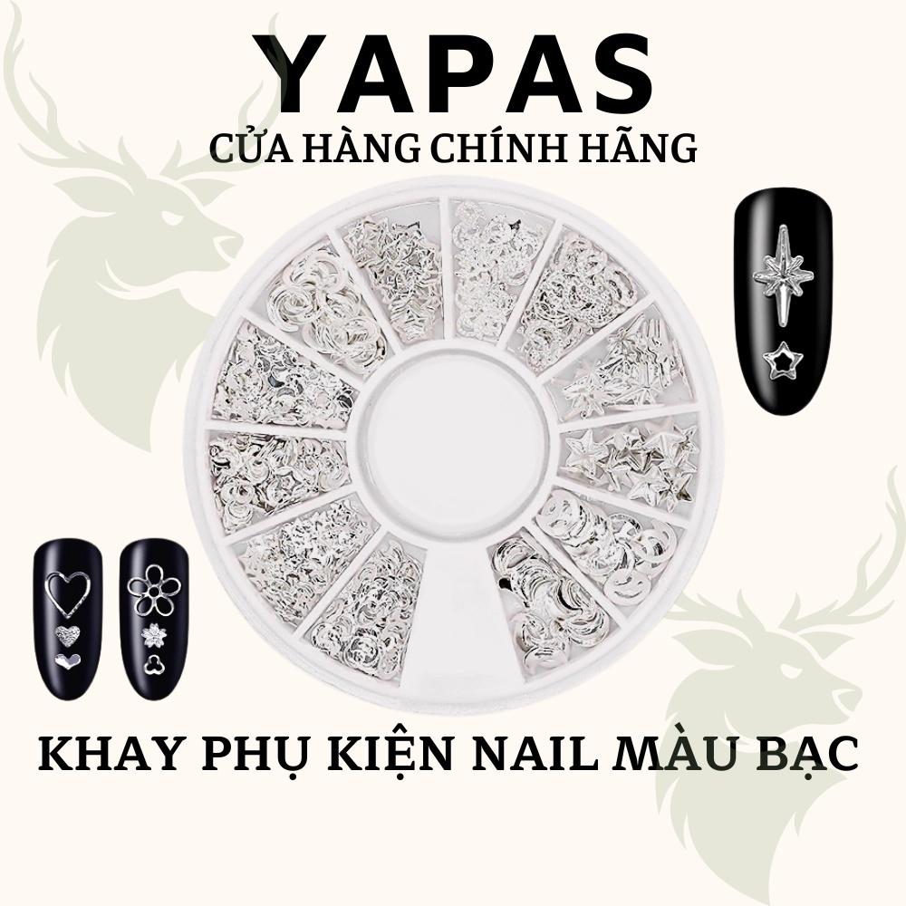 Charm nail phụ kiện sắt bạc mix hình Yapas x Pinpai , Sticker sắt mạ bạc hoa trái tim vòng trang trí móng tay