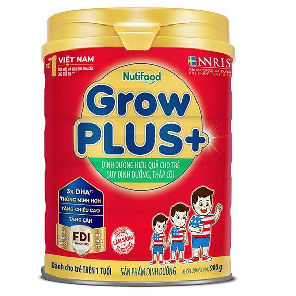 Combo 2 hộp Nutifood Grow Plus+ Đỏ 900g : Sữa cho trẻ từ 1-10 tuổi bị suy dinh dưỡng, thấp còi