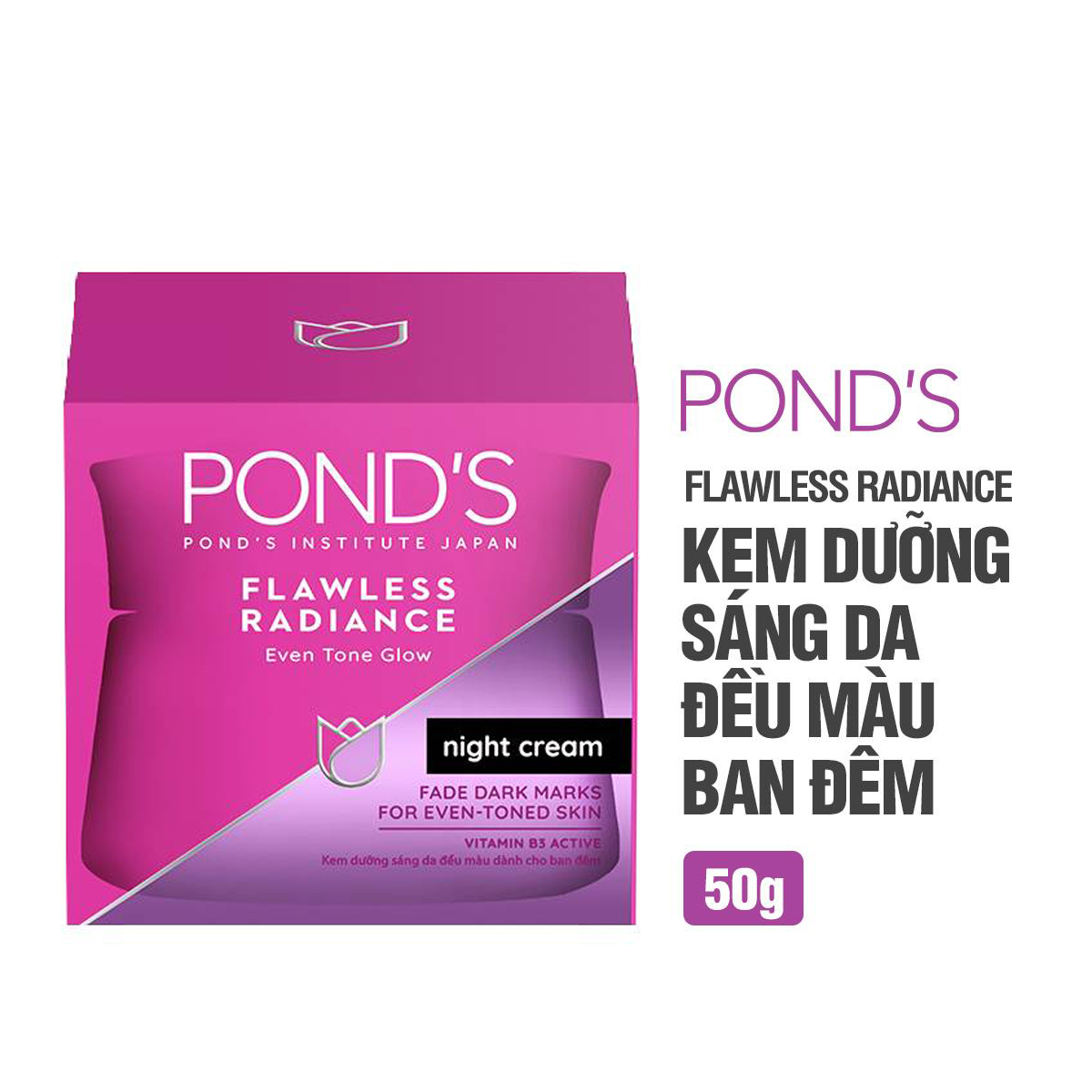 Kem Dưỡng Da Pond'S Flawless Radiance Derma Kem Dưỡng Sáng Da Giảm Thâm Nám Ban Đêm Trắng Mịn Mướt Sương 50G