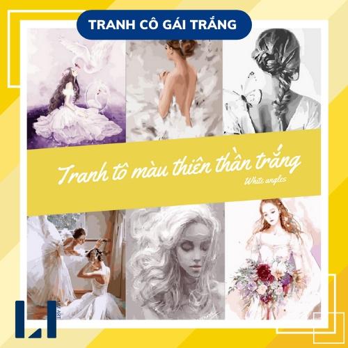 Tranh sơn dầu số hoá có khung - Tranh tô màu theo số cô gái ba lê