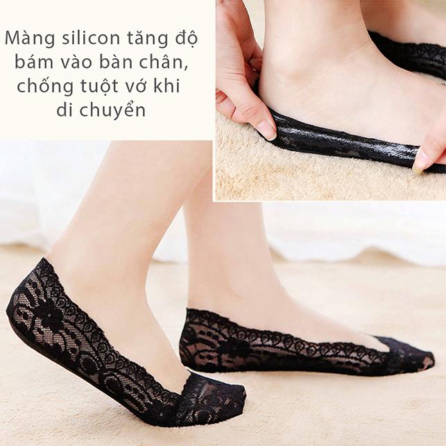 Combo 10 đôi vớ ren cotton cổ ngắn giúp thấm hút mồ hôi và chống trơn trượt dùng mang giày cao gót, giày búp bê, giày mọi PK07-10