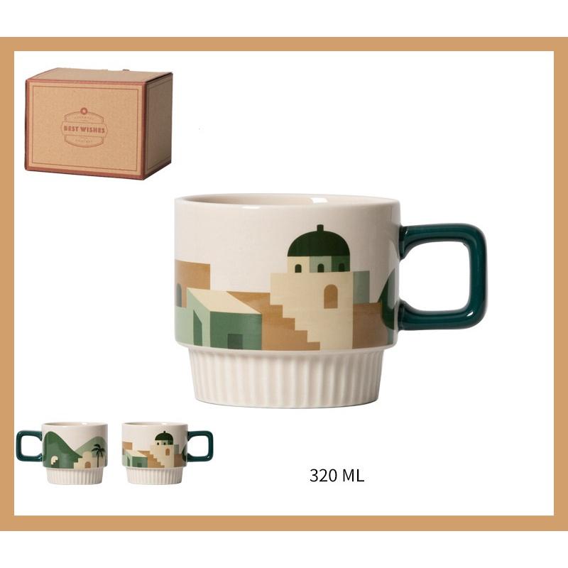 Cốc sứ uống trà, cafe cao cấp 320ml phong cách vintage