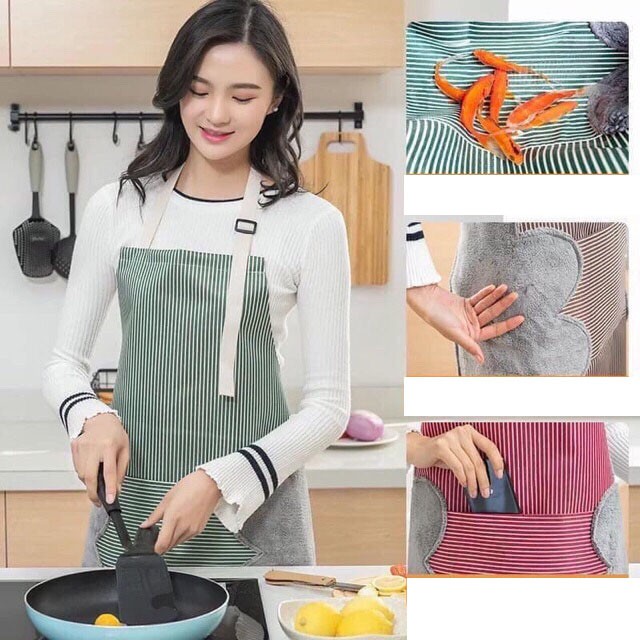 Tạp Dề Kẻ Sọc Có Túi Và Khăn Lau 2 Bên, Tạp Dề Nấu Ăn Cho Đầu Bếp Chống Bắn- Hàng chính hãng- Giao màu ngẫu nhiên