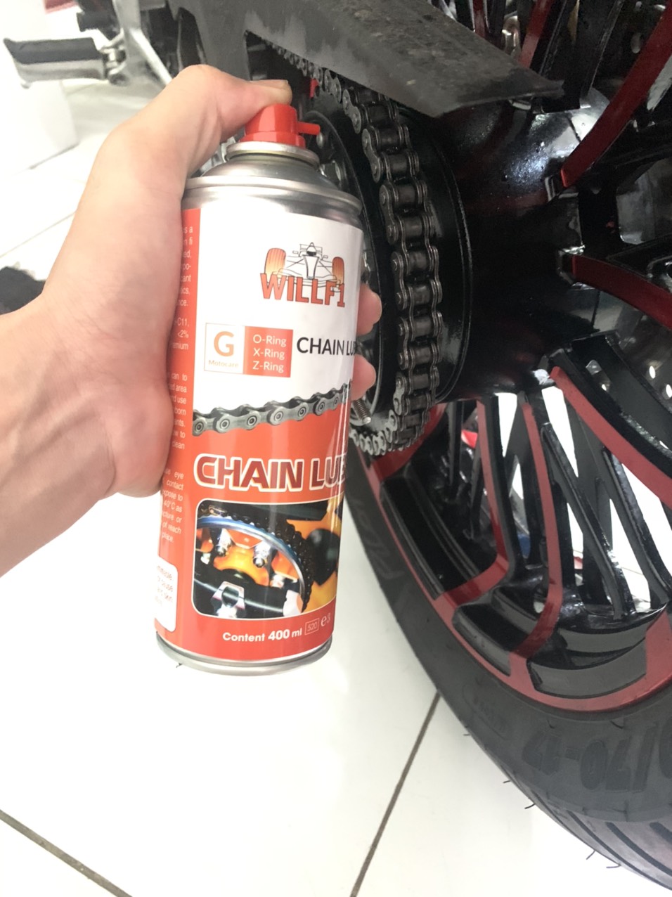 Chai xịt sưỡng sên, bôi trơn sên xe máy/ moto WILLF1 Chain Lube 400ml Tặng kèm bàn chải vệ sinh sên 3D