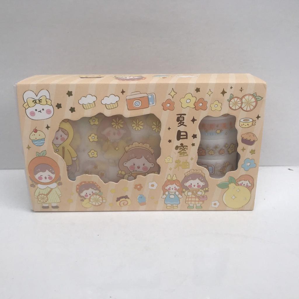 Hộp 6 Wasi tape và sticker theo chủ đề đáng yêu