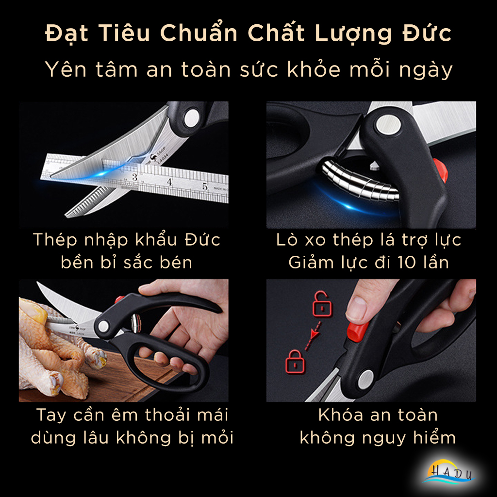 Kéo Cắt Gà Thịt Đồ Ăn Cộng Lực Inox Kiểu Nhật Bản Cao Cấp Đạt Chất Lượng LFGB Đức SSGP