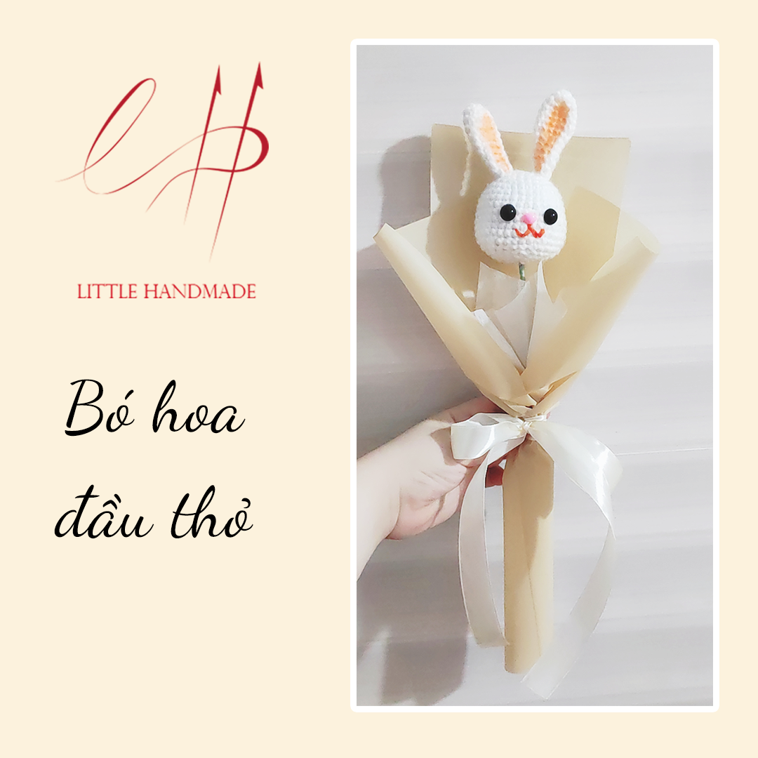 Quà tặng bông hoa đầu thú hình thỏ bằng len handmade
