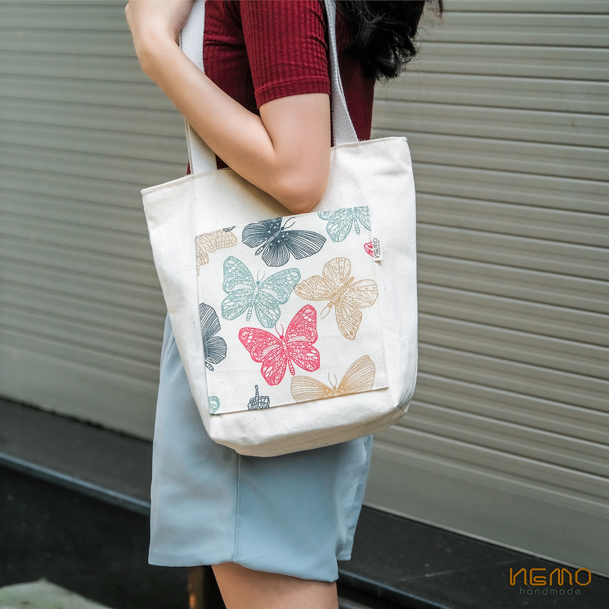 Túi Tote Canvas Họa Tiết Bướm Có Khóa Kéo - NEMO Collection TTCN