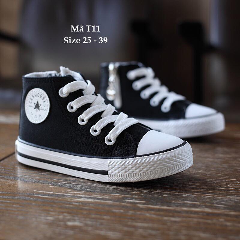 GIÀY THỂ THAO DÁNG CONVERSE CHO BÉ TRAI VÀ BÉ GÁI T11 ĐEN Kèm ảnh thực tế