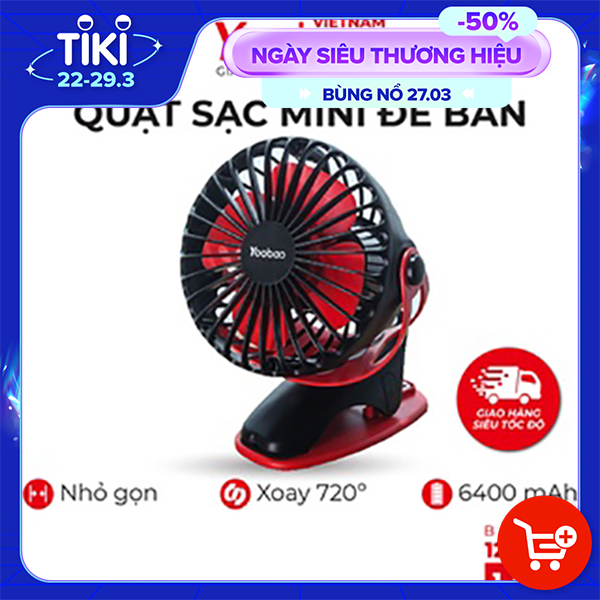 HÀNG CHÍNH HÃNG - Quạt sạc mini F04 Yoobao xoay góc 720 độ, đế kẹp đa năng, an toàn cho trẻ với 4 nấc điều chỉnh gió chính hãng