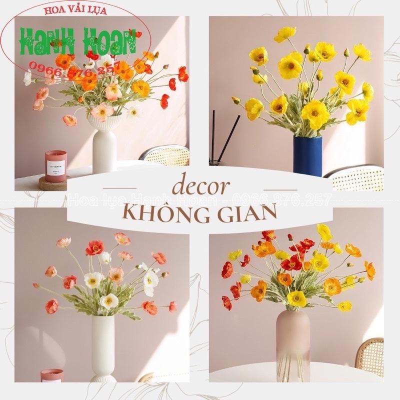 Bó 4 bông hoa anh túc nhân tạo bằng lụa dài 60cm trang trí-Hoa lụa decor