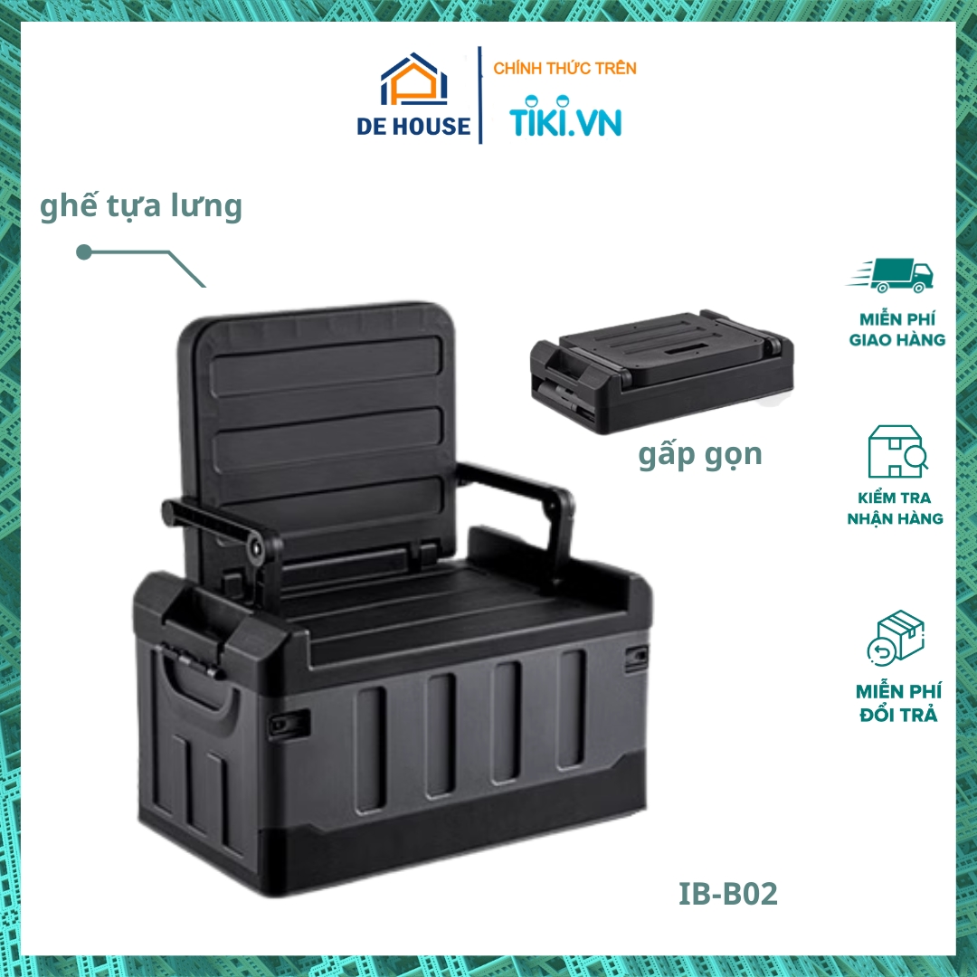 Thùng Đựng Đồ Đa Năng Gấp Gọn 60 lít IB-B02 Mở Ra Thành Ghế Thùng Đựng Đồ Ô Tô Đi Du Lịch Cắm Trại, Hộp Đồ Đi Câu