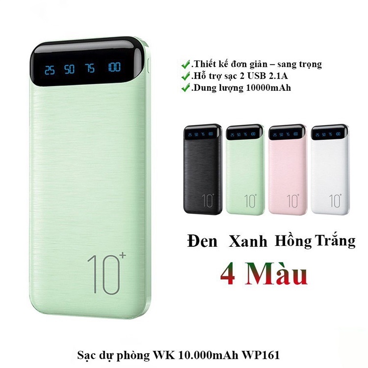 Pin Sạc Dự Phòng WP-161 Có LCD 10000Mah Sạc Nhanh