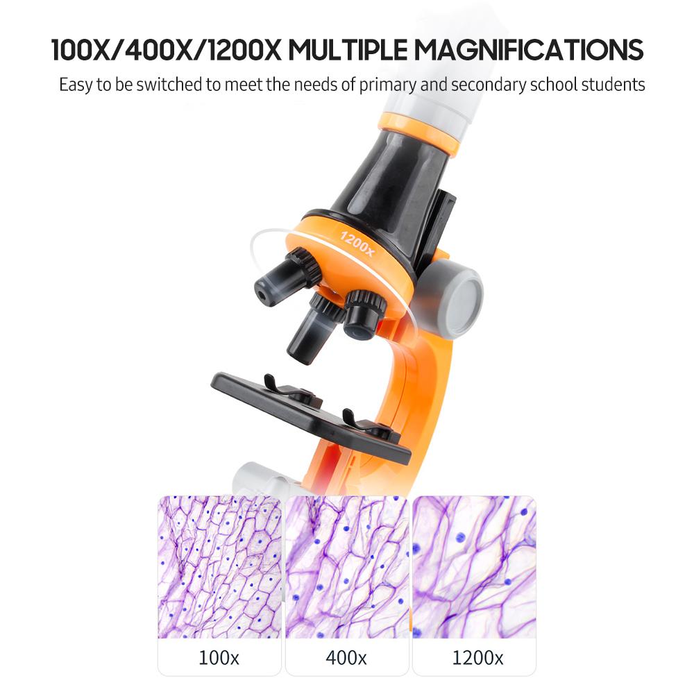 1200X Microscope Children Optical Microscope with LED Light Collection Bottles 12pcs Slides for Kids Student Beginner Science Educational Toy