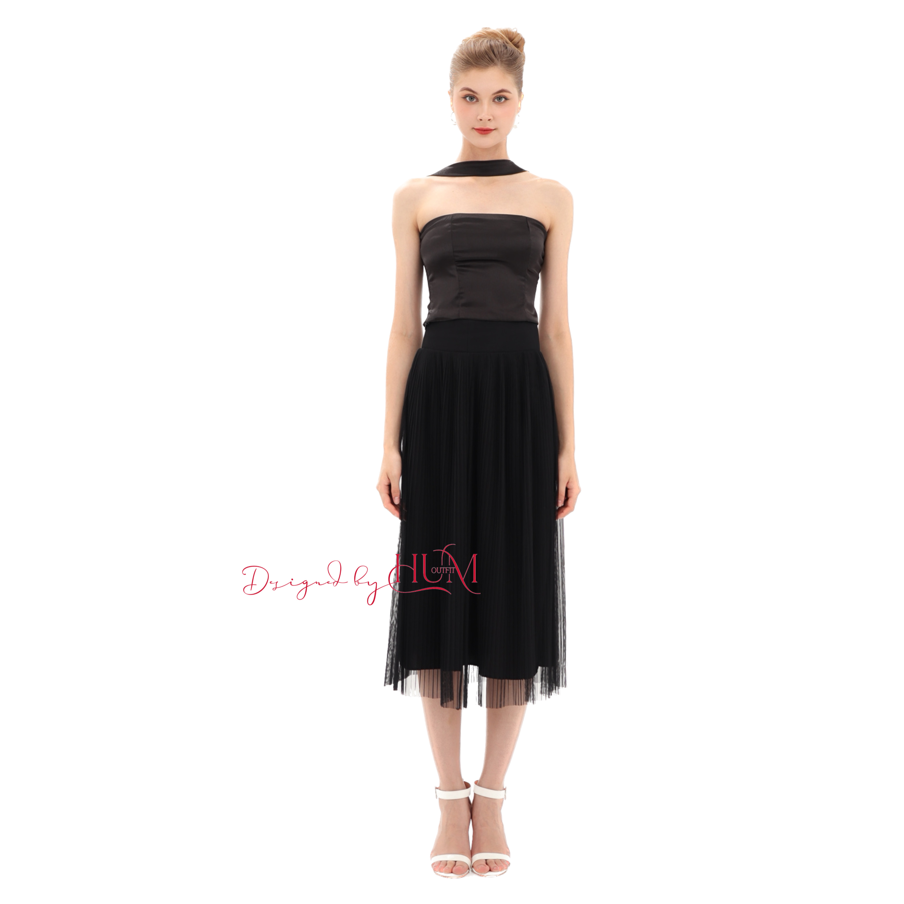 Chân váy Maxy, chân váy dài, xoè nhẹ, 2 lớp lụa lót và lưới, form đứng thời trang, tôn dáng, màu đen - V01D