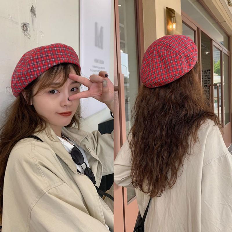Mũ beret họa tiết ca rô phong cách Hàn Quốc đơn giản xinh xắn dành cho nữ