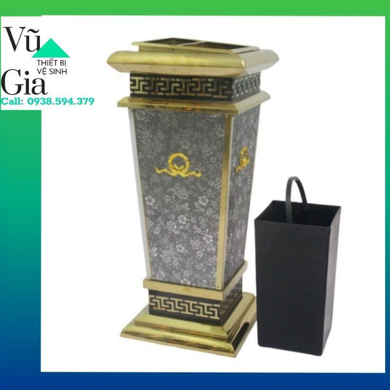 Thùng rác Bọc da phong cách Châu Âu hoạ tiết hoa nhí xám