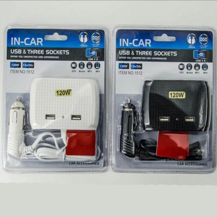 Bộ Chia Cổng Sạc Ôtô đa năng 3 cổng tích hợp 2 USB Cao Cấp WT-D23