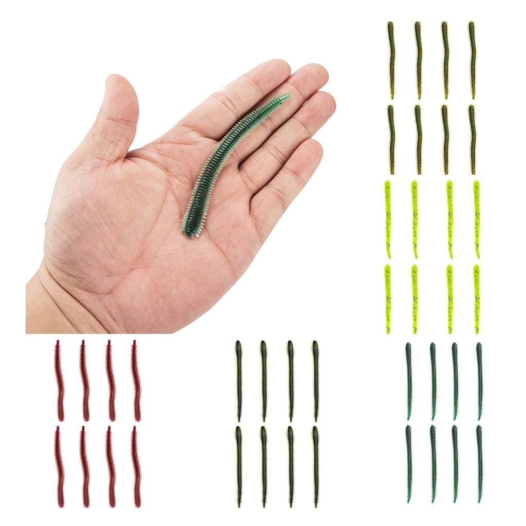 8pcs Lifelike Soft PVC Ribbed Worm Fishing Lures Grub Jig Head Baits 11cm