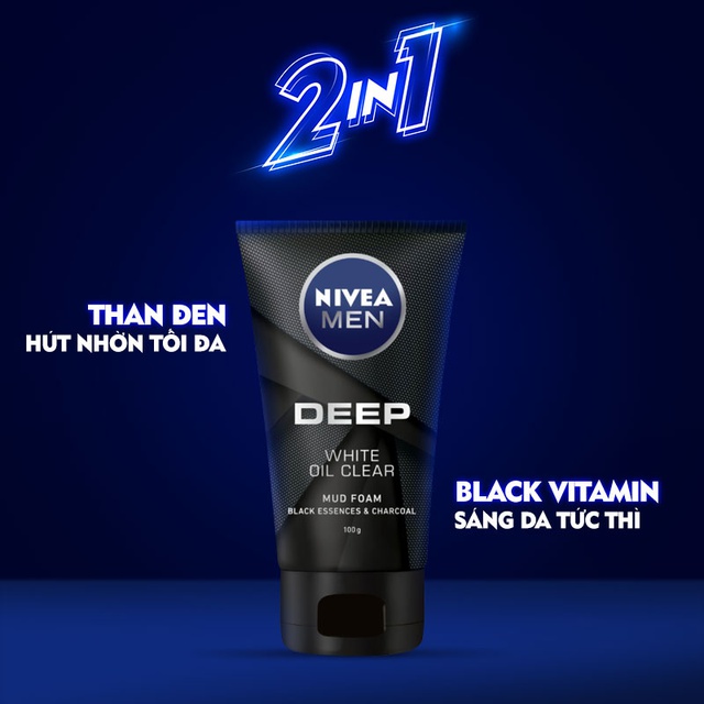 Bộ 3 Xịt và Lăn Ngăn Mùi NIVEA MEN Black &amp; White Ngăn Vệt Ố Vàng Vượt Trội 5in1 ( Xịt ngăn mùi 150ml - 85388 và Lăn ngăn mùi 50ml - 85392) &amp; Sữa Rửa Mặt NIVEA MEN DEEP Than Đen Hoạt Tính Hút Nhờn Sáng Da (100G) - 84415