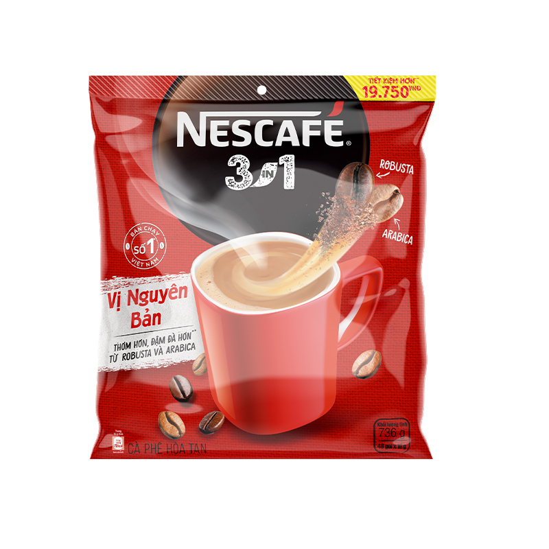 Combo 2 Bịch Cà phê Hòa tan NESCAFÉ VỊ NGUYÊN BẢN 46 gói Đậm Thơm Hoàn Hảo