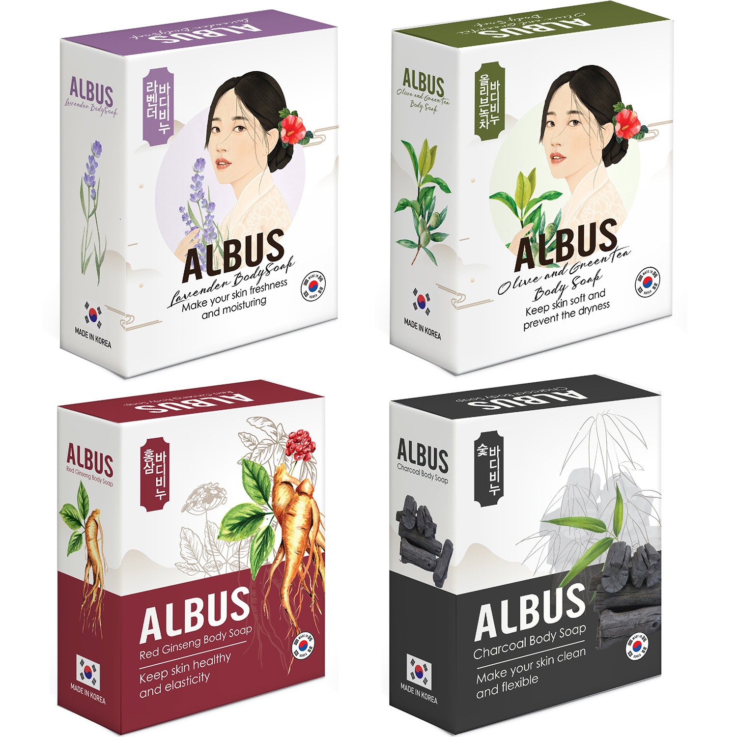 Xà bông tắm sâm Hàn Quốc dưỡng da Albus Body Soap đủ hương 100gr tặng móc khóa