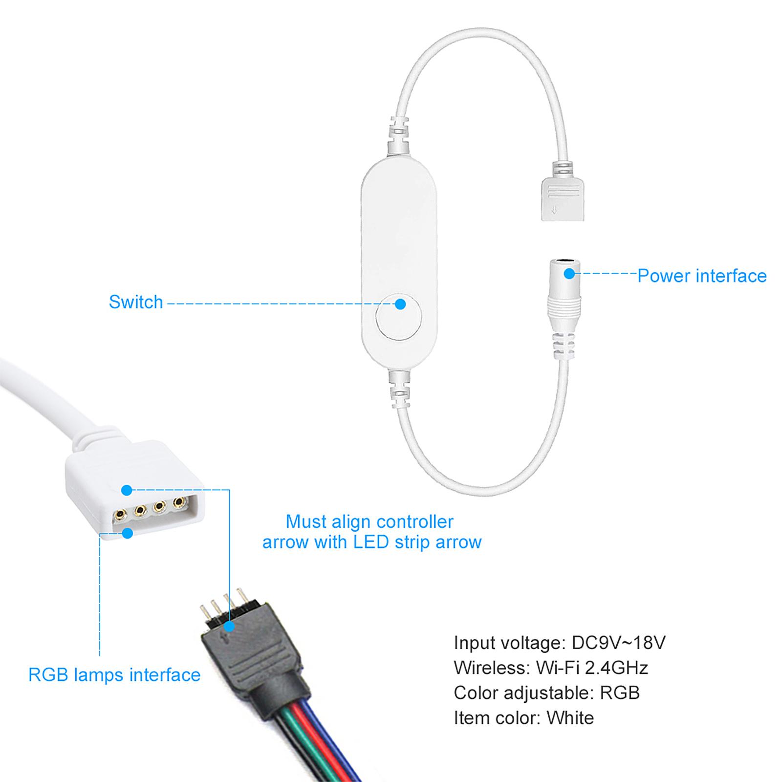 Tuya WiFi LED Controller Wireless Smart Controller with RGB Interface Strip Light Voice Control Compatible with Google Home & for Amazon Alexa IFTTT Smart Phones App Colors Adjust