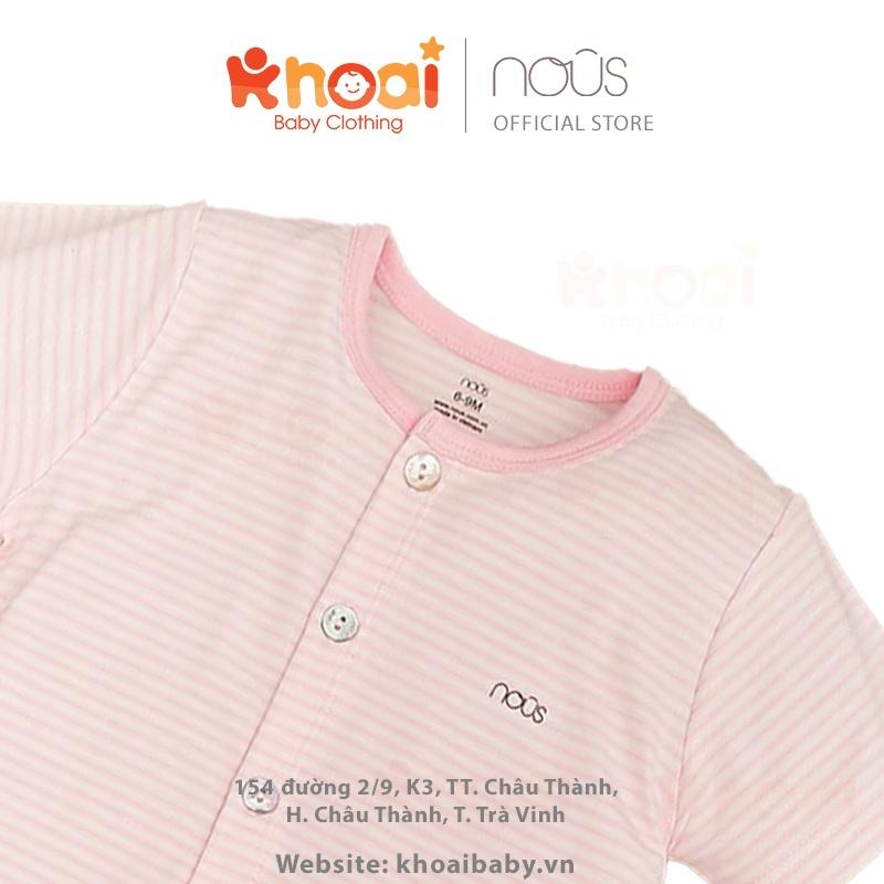 Bộ cài thẳng cộc Nous petit kẻ hai hồng - Chất liệu Nu Petit 95% cotton thiên nhiên