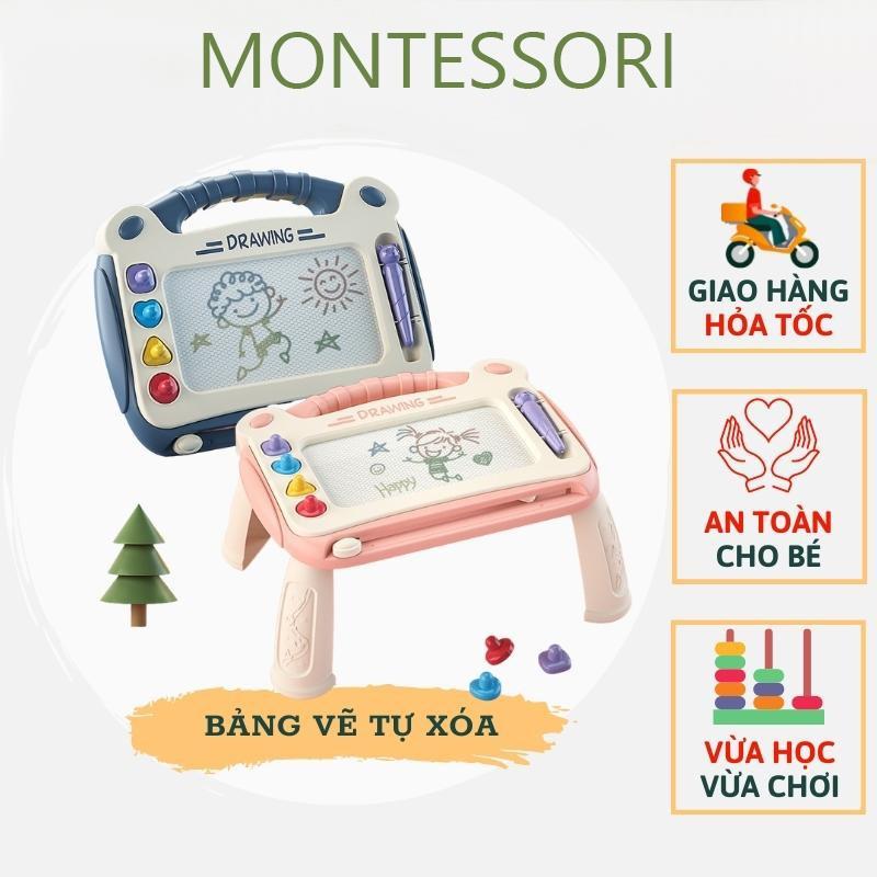 Bảng vẽ tự xóa cho bé thông minh có chân bàn, bảng từ tính tập viết, tập vẽ cho bé - Montessori