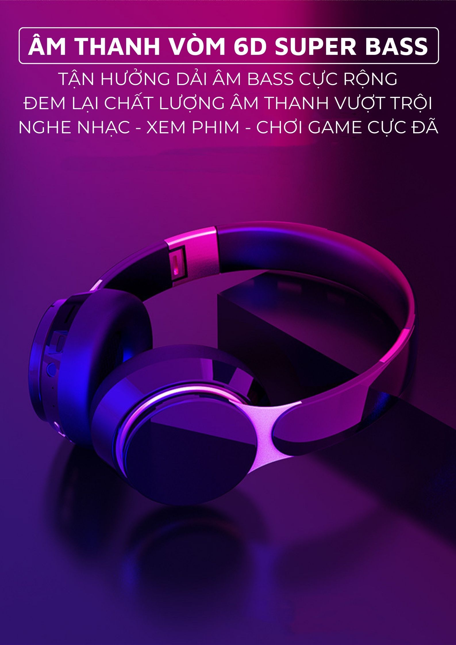 Tai Nghe Headphone Chụp Tai Không Dây Bluetooth X-Bass Âm Thanh Nổi Nghe Nhạc, Chơi Game-Hàng Chính Hãng