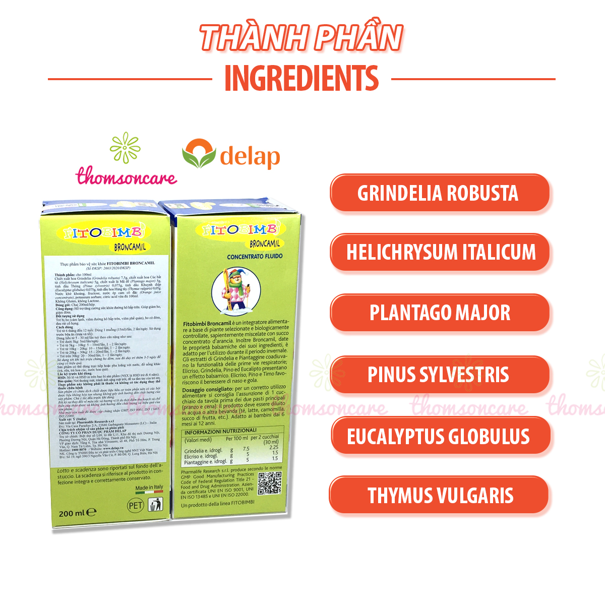 Broncamil Bimbi - Siro hỗ trợ giảm ho cho bé - Của hãng Fitobimbi - Nhập khẩu từ Ý